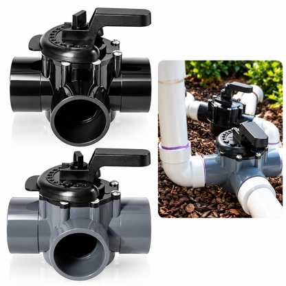 Three-quarter view of 3-way pool and spa diverter valve compatible with Pentair 263028