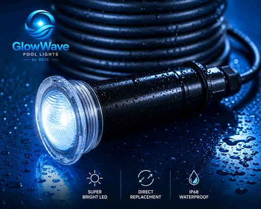 GlowWave LED pool light with IP68 waterproof rating